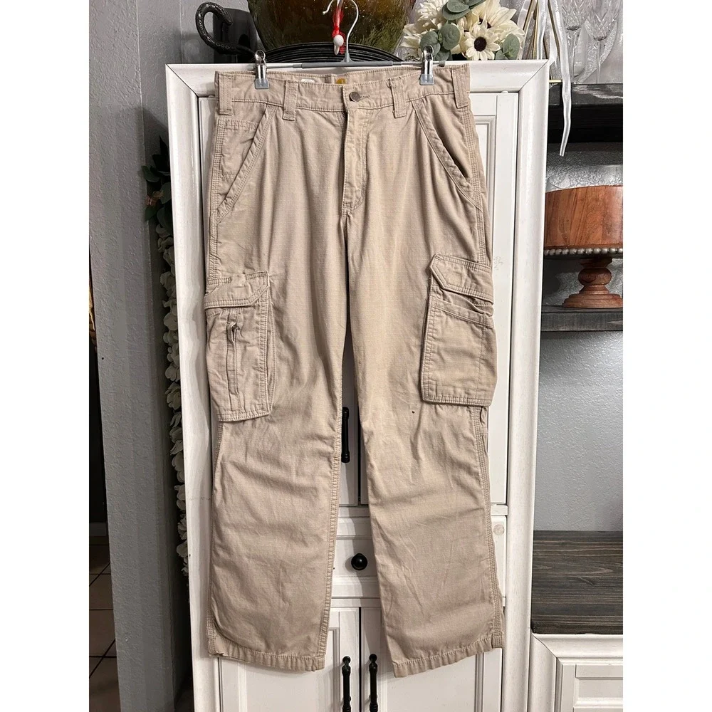 Carhartt Relaxed Fit Cargo Pants Tan Mens Workwear 30x30 Distressed Streetwear